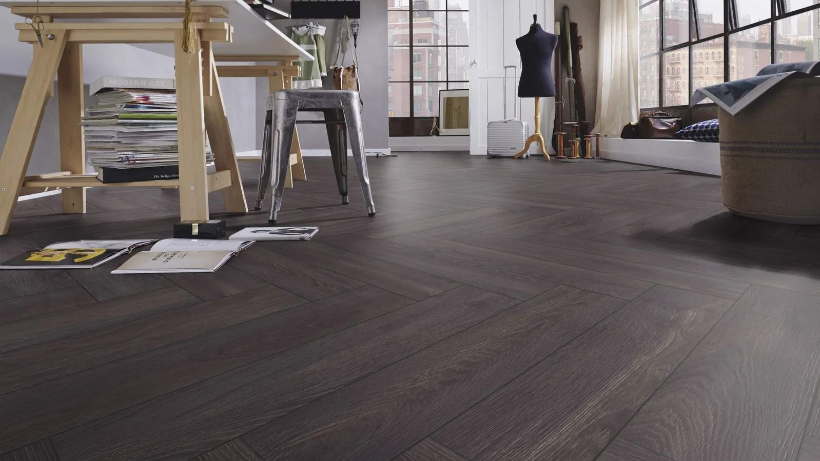 Ламинат Kronotex Herringbone 8/32 4V Дуб Эльба черный D 6010